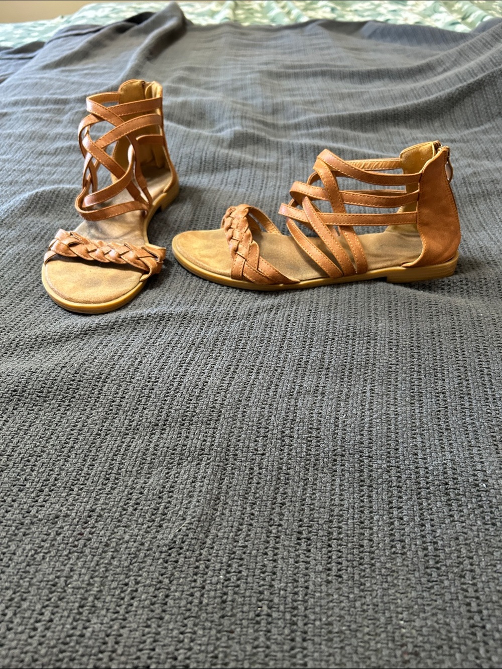 Forever 21 Tan Braided Strappy Gladiator Flat Sandals